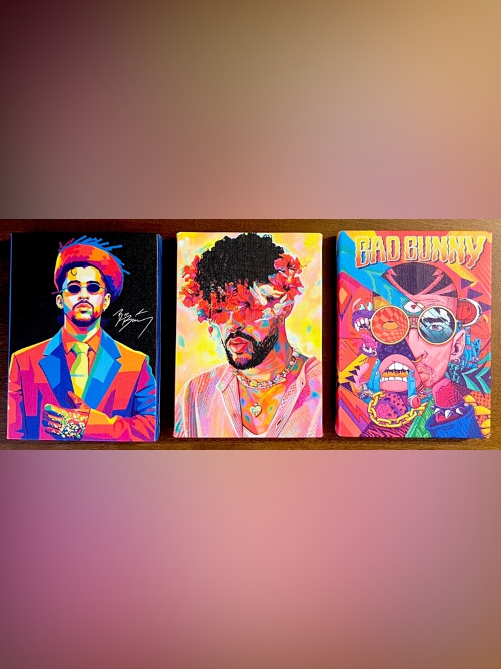 Bad Bunny Vibrant Pop Art Canvas Trio